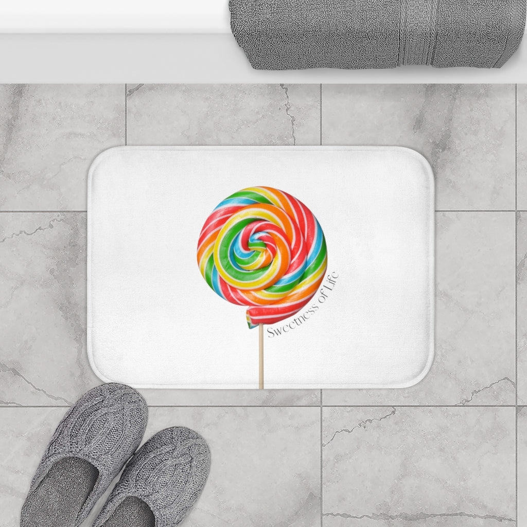 Lollipop Sweetness of Life in White Message Bath Mat