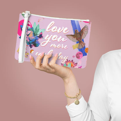 Love You More Each Day Floral Design Vegan Zipped Clutch Bag