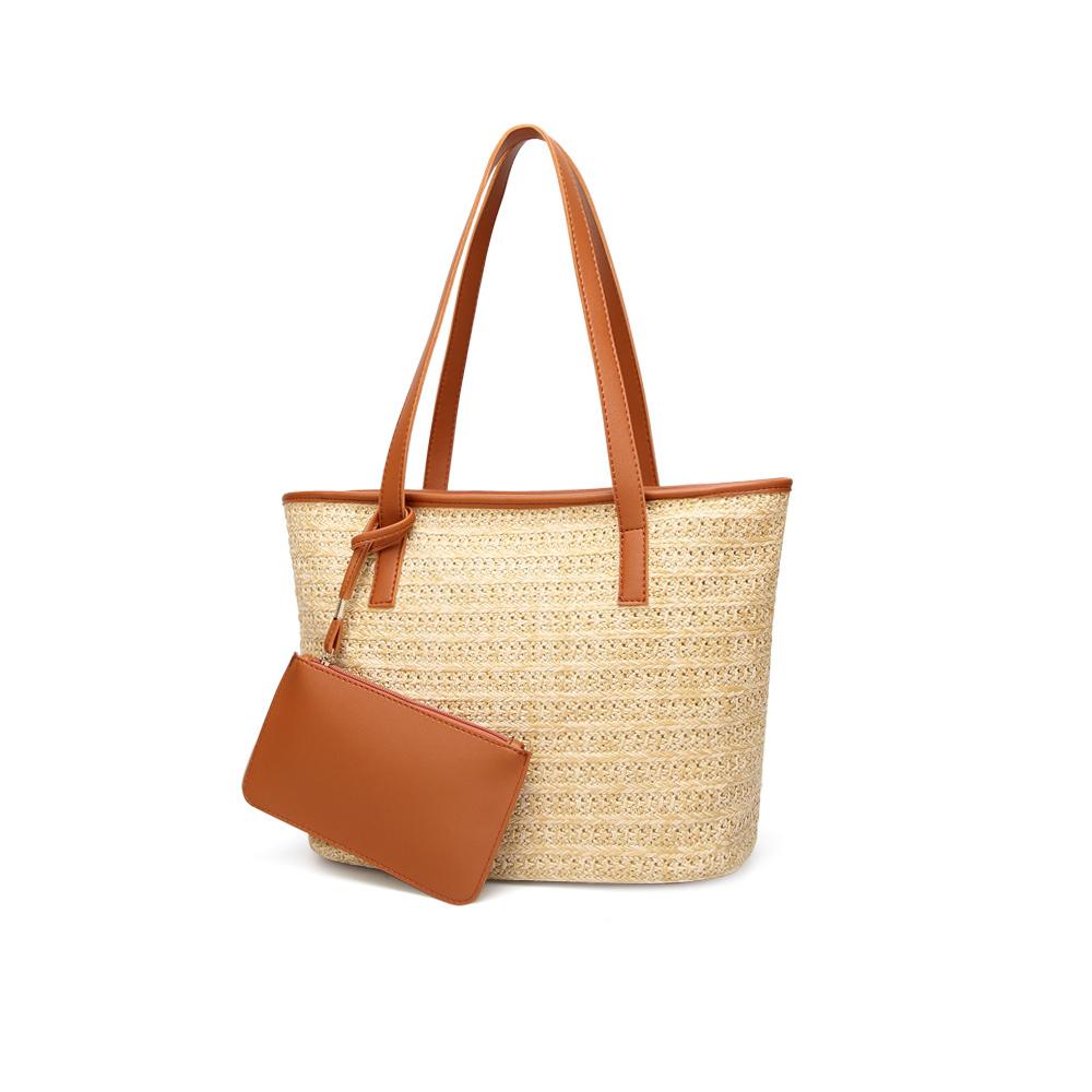 Vegan Leather Trimmed Straw Tote – Onetify