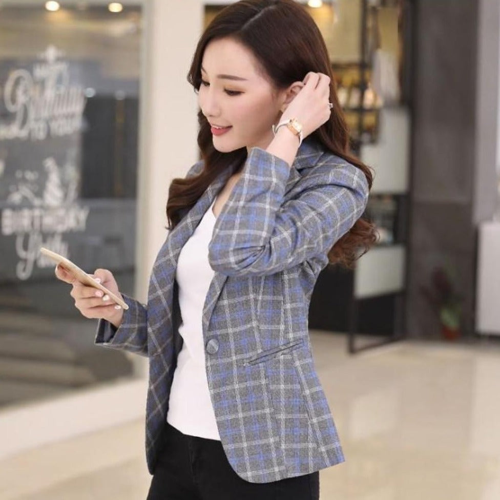 Womens Single Button Slim Fit Checkered Blazer – Onetify