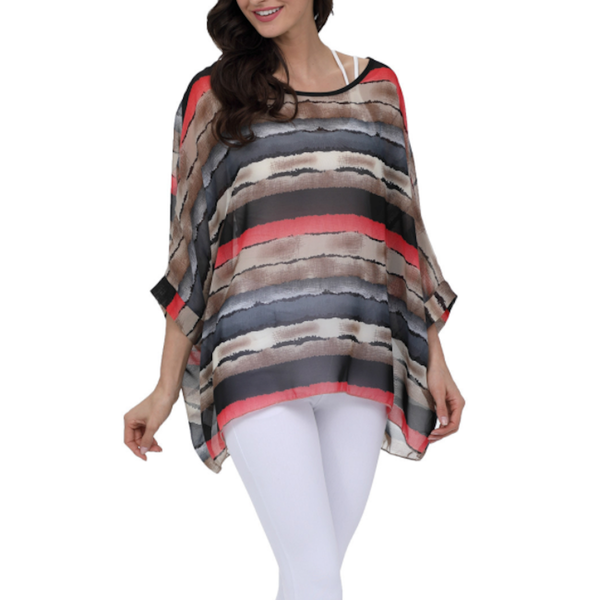 Womens Colorful Stripe Chiffon Tunic Top