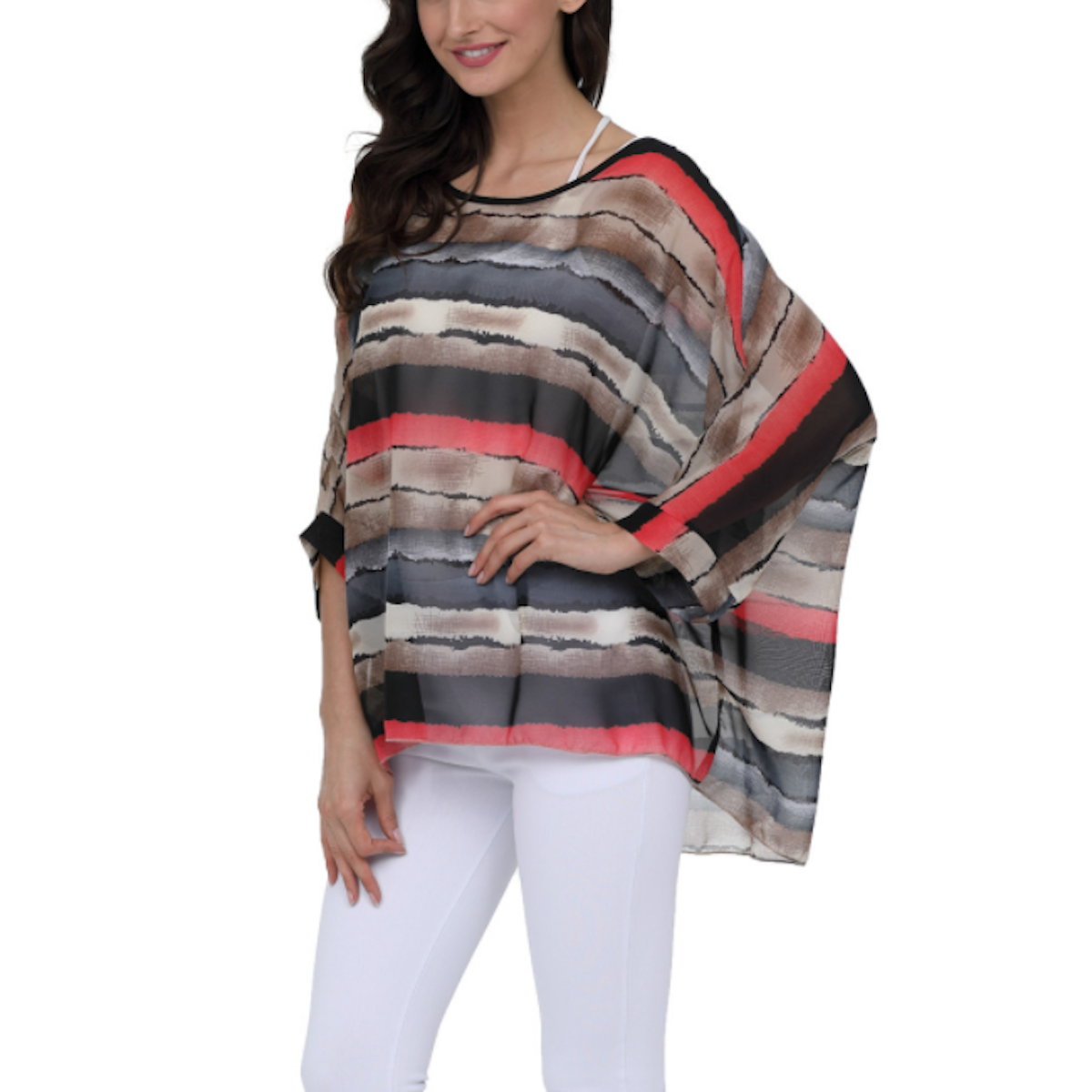 Womens Colorful Stripe Chiffon Tunic Top