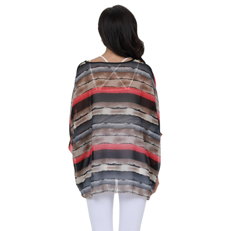 Womens Colorful Stripe Chiffon Tunic Top