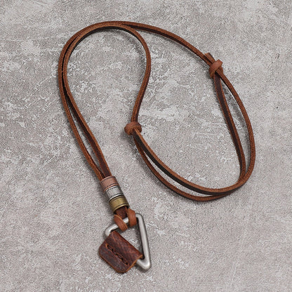 Vegan Leather Adjustable Necklace with Triangle Charm