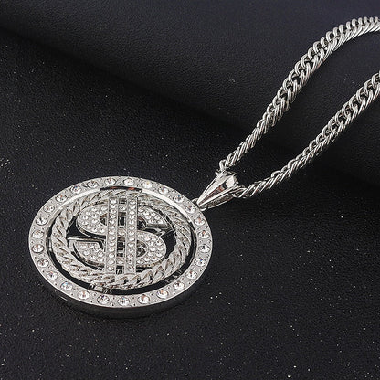 Hip Hop Rotating Dollar Sign Necklace