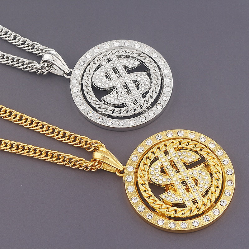 Hip Hop Rotating Dollar Sign Necklace