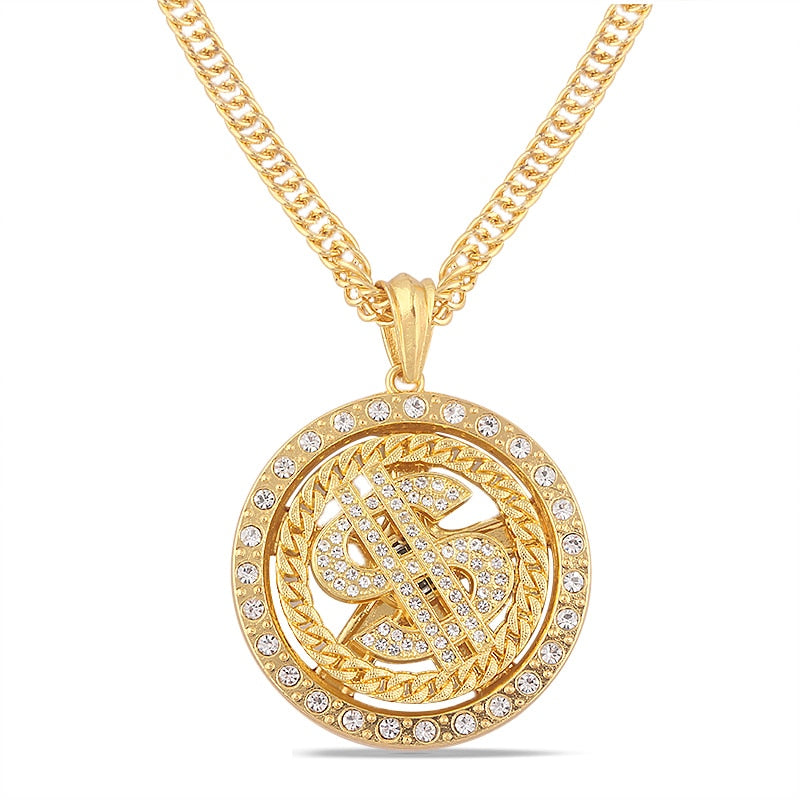 Hip Hop Rotating Dollar Sign Necklace