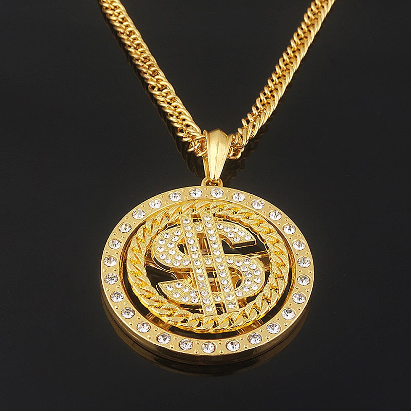 Hip Hop Rotating Dollar Sign Necklace