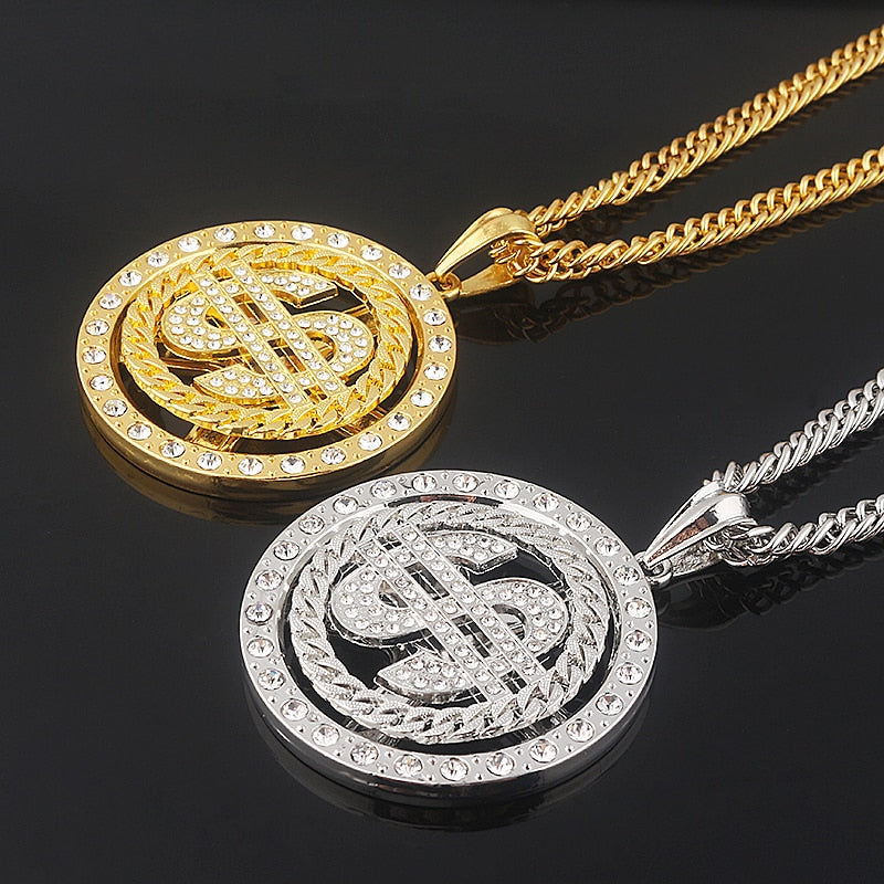 Hip Hop Rotating Dollar Sign Necklace