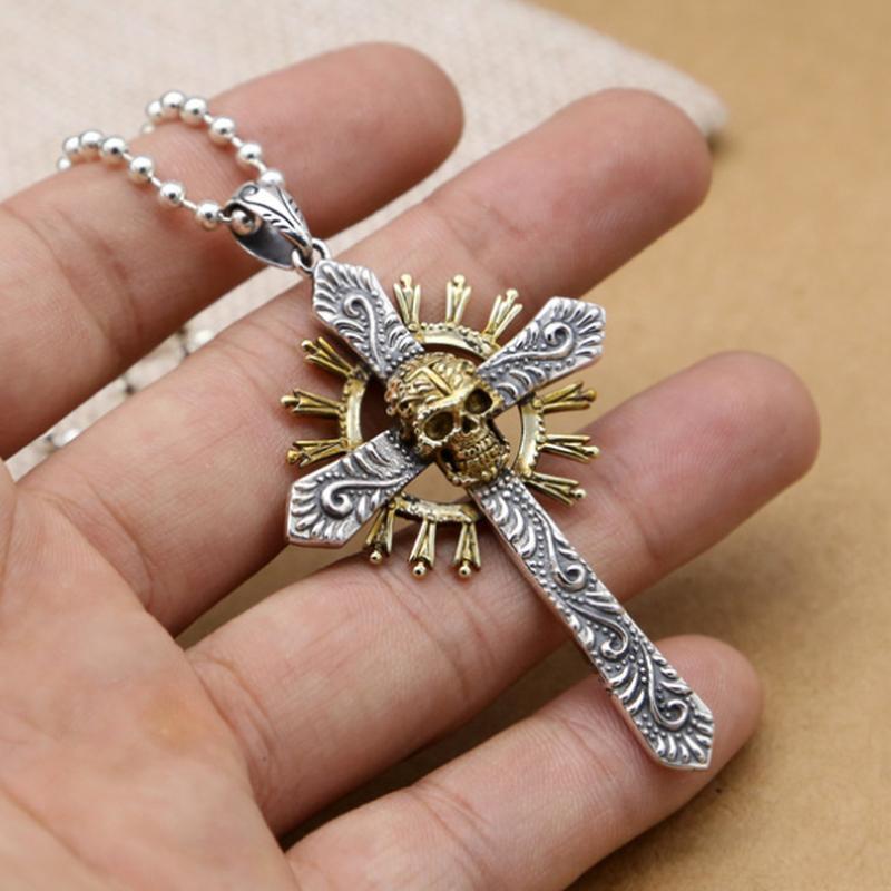 Two Tone Skull Cross Necklace