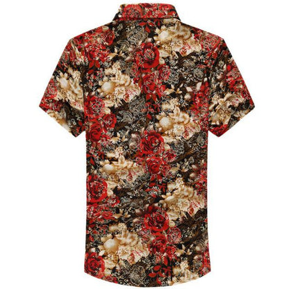 Mens Red Short Sleeve Floral Shirt