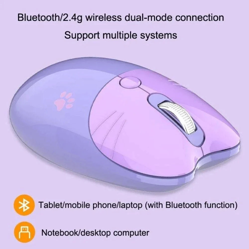 Cartoon Cat Theme Bluetooth with 2.4Ghz Wireless Mouse