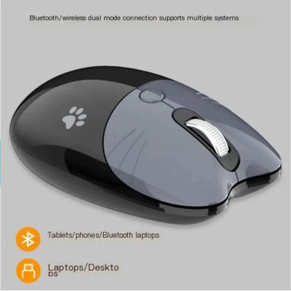 Cartoon Cat Theme Bluetooth with 2.4Ghz Wireless Mouse