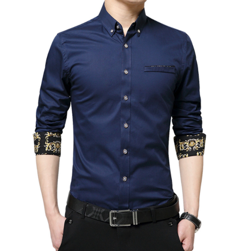 Mens Long Sleeve Plaid Shirt With Golden Print Inner Details – Onetify