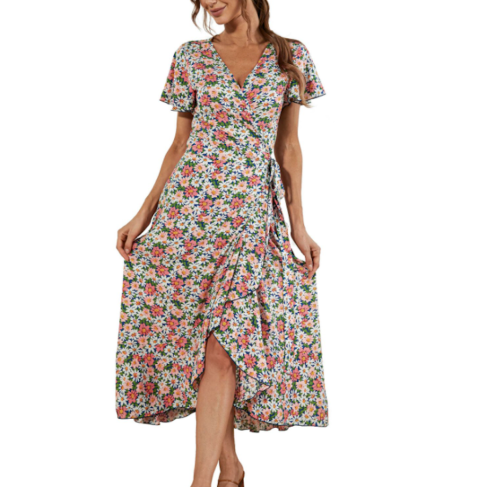 Womens V Neck Maxi Dress with Daisy Print – Onetify