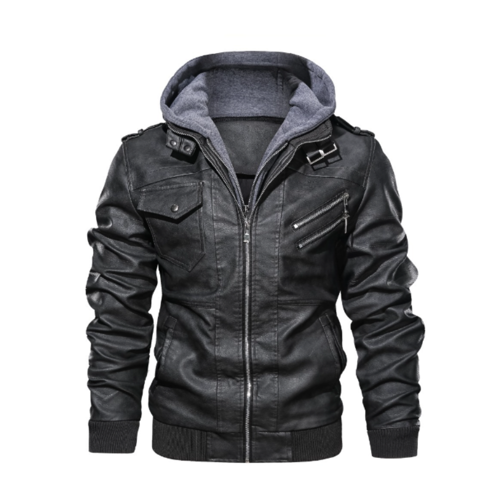 Mens Hooded Faux Leather Biker Jacket – Onetify