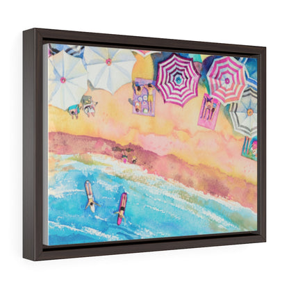 Colorful Day at the Beach Horizontal Framed Premium Gallery Wrap Canvas