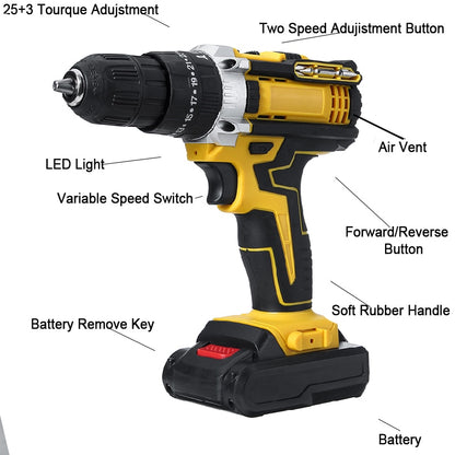 48V Cordless Electric Impact Drill Driver with 25+3 Torque Setting