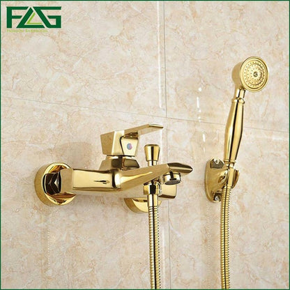 Wall Mounted Antique Brass Gold Plated Bathtub Faucet with Shower Handle