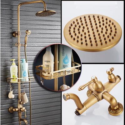 Single Handle Antique Brass Bronze Design Shower Faucet Set with Storage Holder