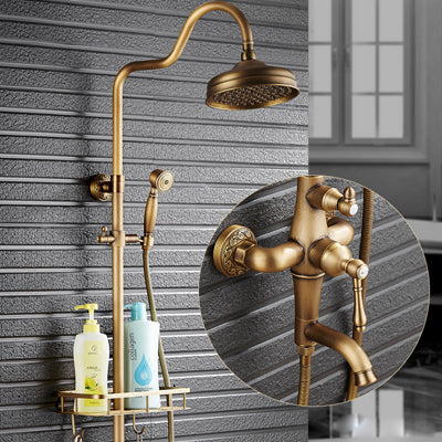 Single Handle Antique Brass Bronze Design Shower Faucet Set with Storage Holder