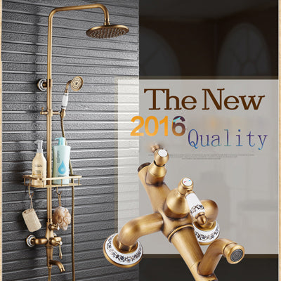 Single Handle Antique Brass Bronze Design Shower Faucet Set with Storage Holder