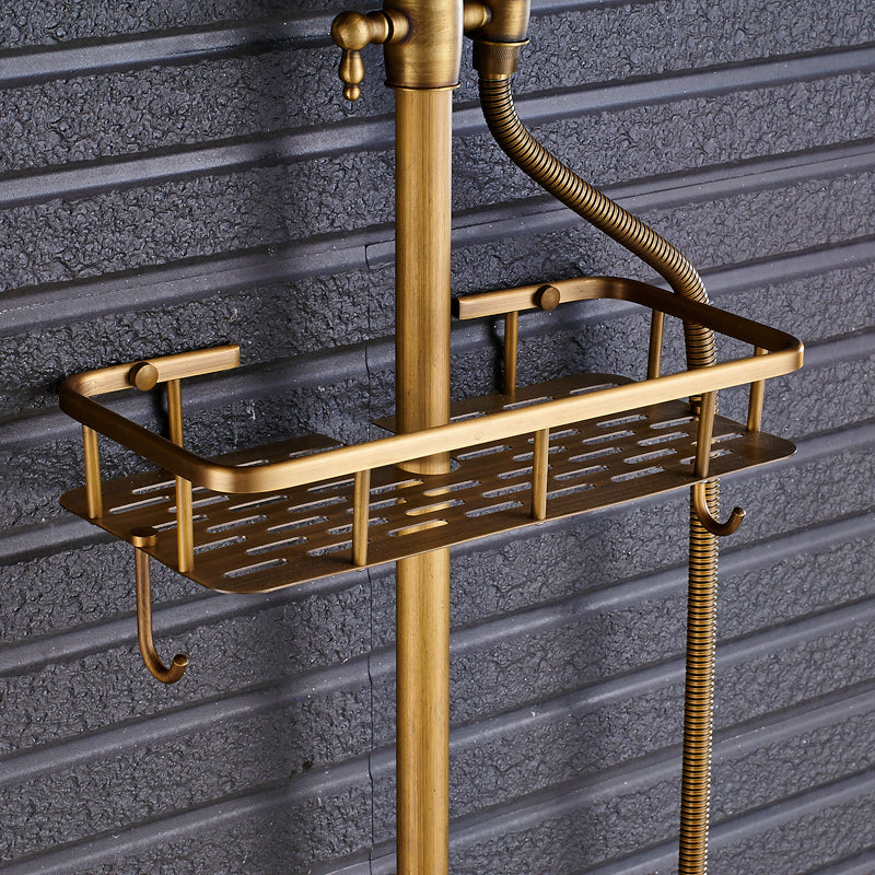 Dual Handle  Antique Brass Bathroom 8" Rainfall Shower Faucet with Storage Holder