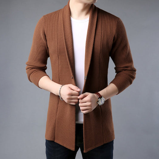 Mens Mid LengthOpen Cardigan in Brown