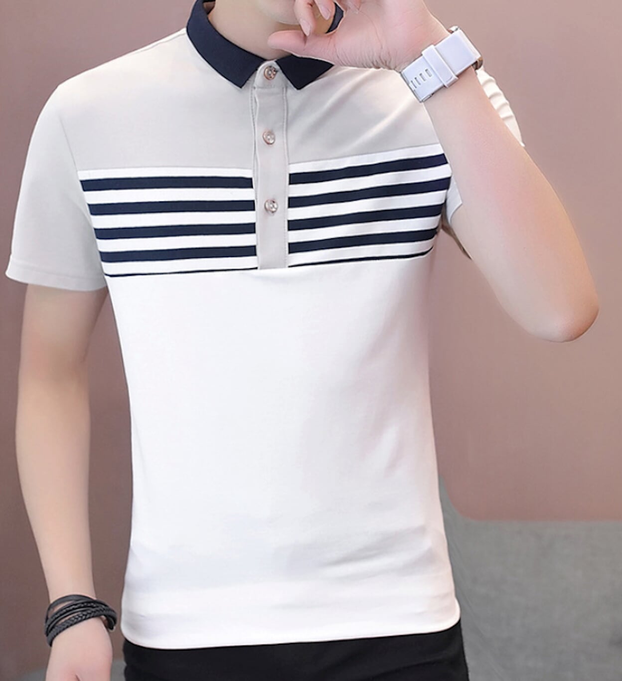 Mens Striped Slim Fit Two Tone Polo Shirt – Onetify