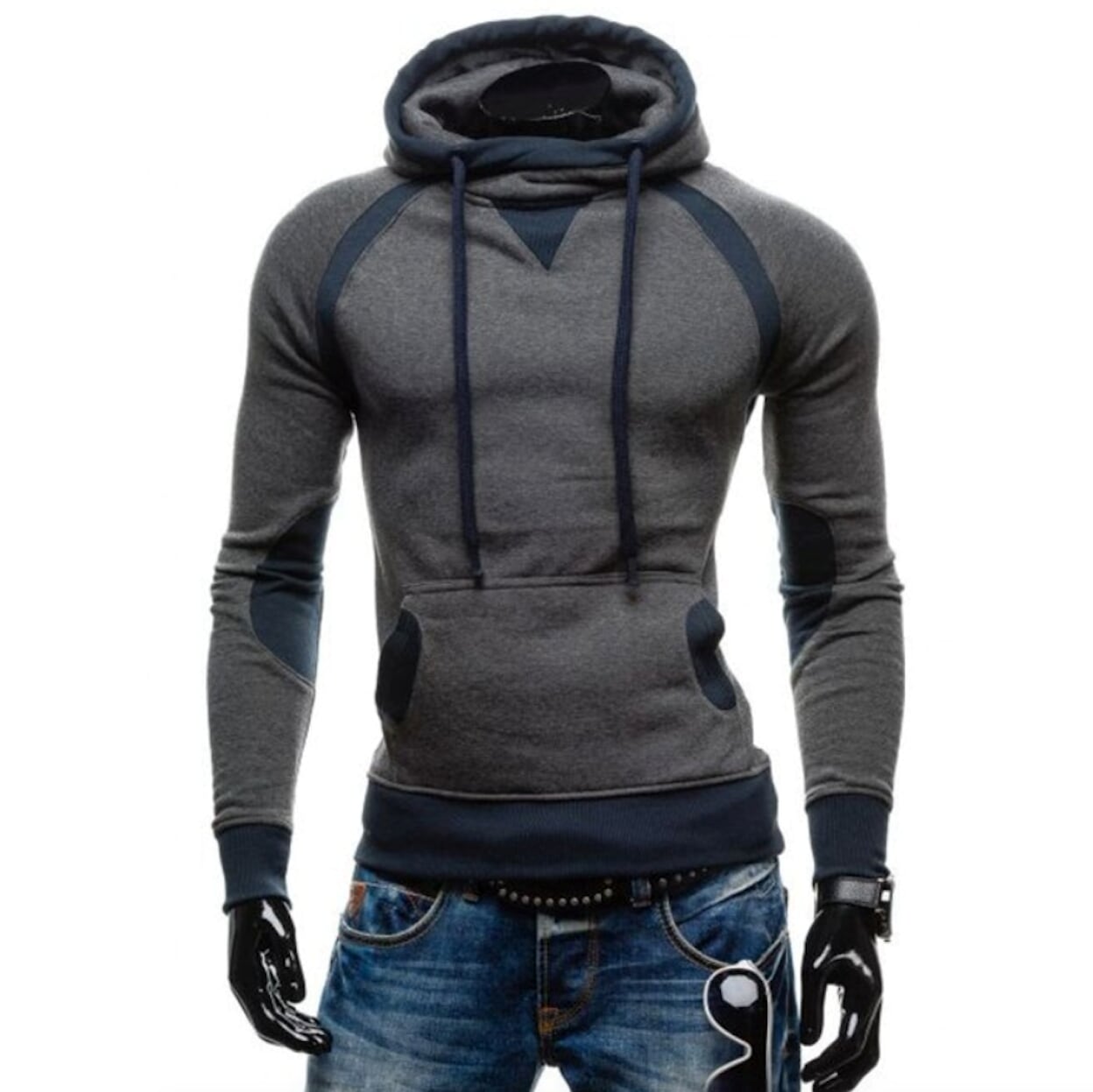 Mens Two Tone Pullover Hoodie With Pockets